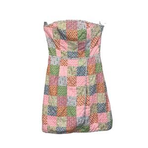 Vineyard Vines Seaside Strapless Mini Dress Women 0 Pink Patchwork Beach Coastal